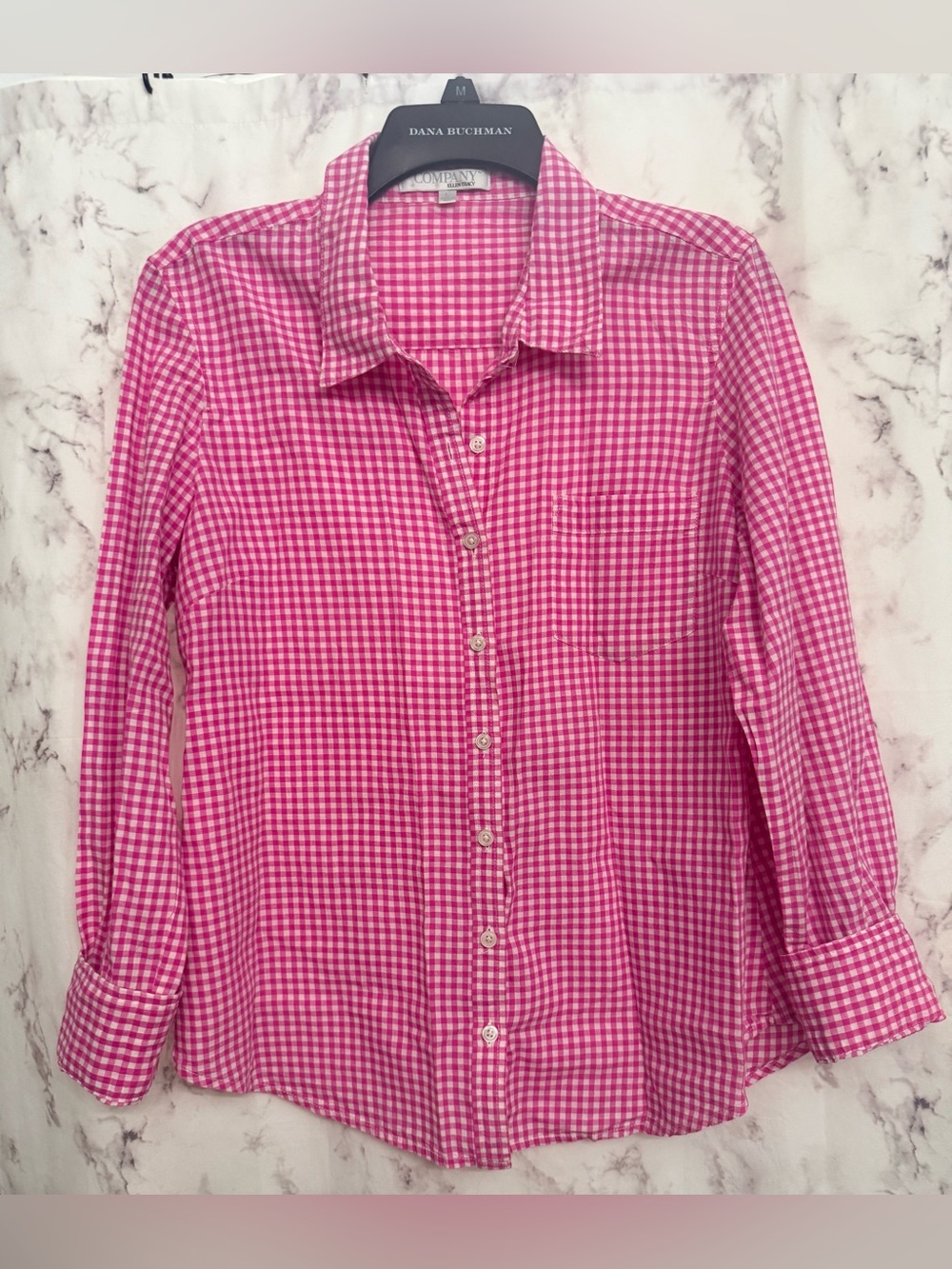 Ellen Tracy Pink Gingham Shirt Blouse